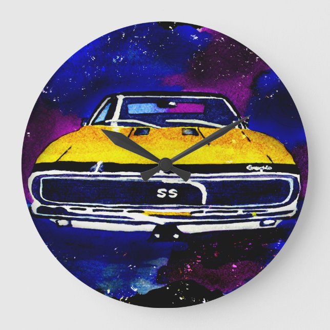 "67 Chevy Camaro SS" Watercolor Art Clock Square (Front)