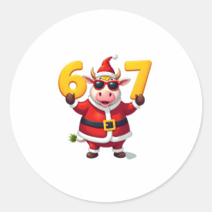 67 Christmaas Unicorn 6 7 Meme for Girls Kids Funn Classic Round Sticker