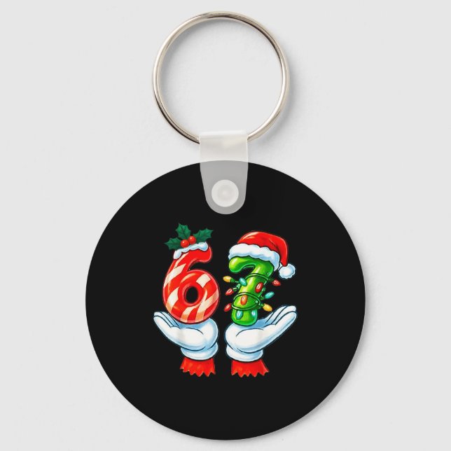 67 Christmas 67 Meme Gen Alpha Slang Candy Cane Xm Key Ring (Front)
