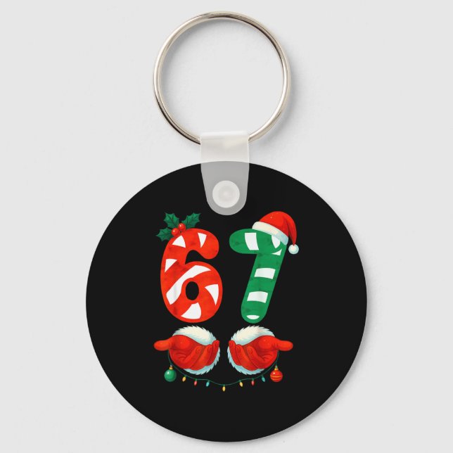 67 Christmas 6 7 Meme Cute Candy Cane 67 Meme Xmas Key Ring (Front)