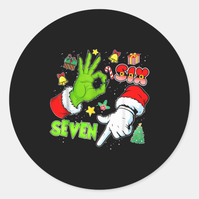 67 Christmas 6 7 Meme Elf Santa Pajamas Gen Alpha  Classic Round Sticker (Front)
