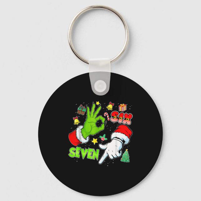 67 Christmas 6 7 Meme Elf Santa Pajamas Gen Alpha  Key Ring (Front)