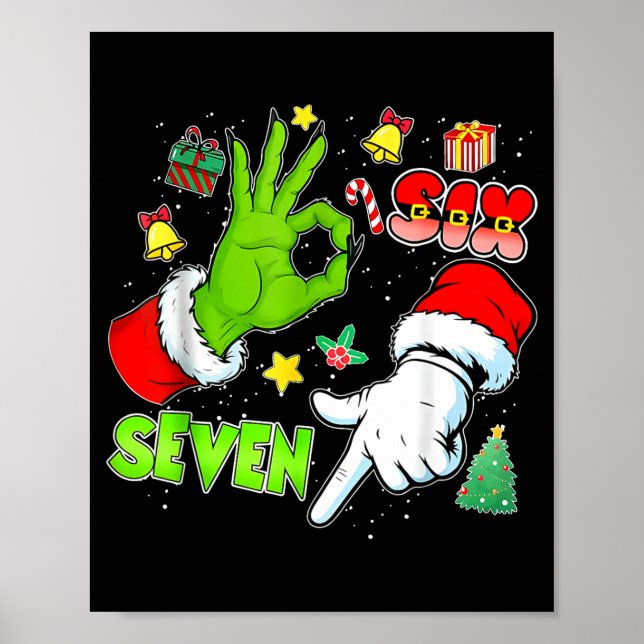 67 Christmas 6 7 Meme Elf Santa Pajamas Gen Alpha  Poster (Front)