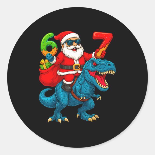 67 Christmas 6 7 Meme Funny Santa Six Seven Xmas B Classic Round Sticker (Front)