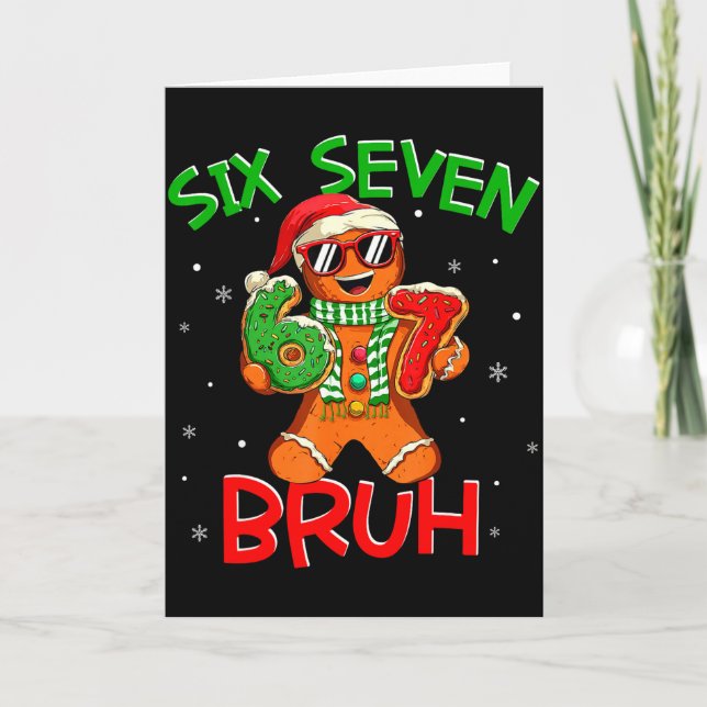 67 Christmas 6 7 Meme Gingerbread Man Xmas Pajamas Card (Front)