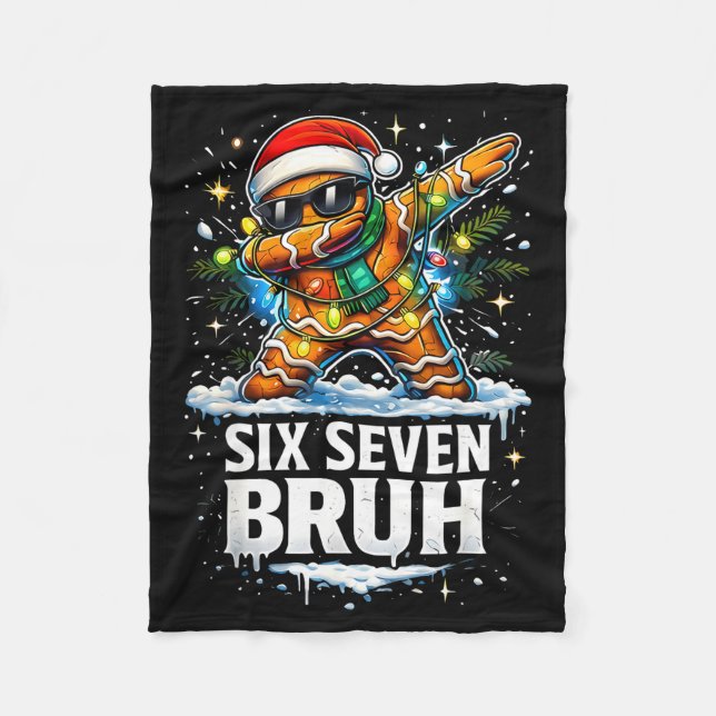 67 Christmas 6 7 Meme Gingerbread Man Xmas Pajamas Fleece Blanket (Front)