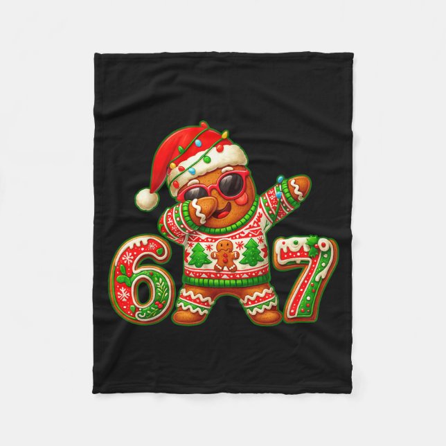 67 Christmas 6 7 Meme Gingerbread Man Xmas Pajamas Fleece Blanket (Front)