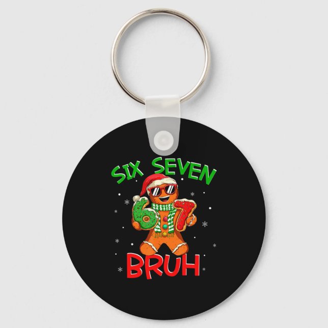 67 Christmas 6 7 Meme Gingerbread Man Xmas Pajamas Key Ring (Front)