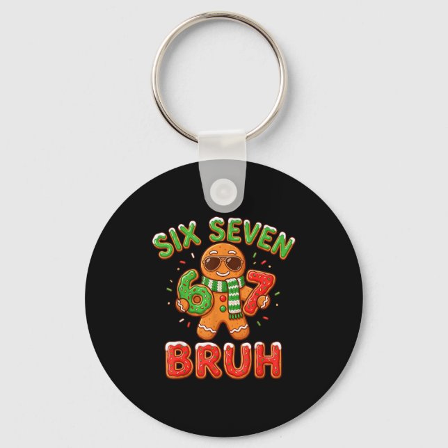 67 Christmas 6 7 Meme Gingerbread Man Xmas Pajamas Key Ring (Front)