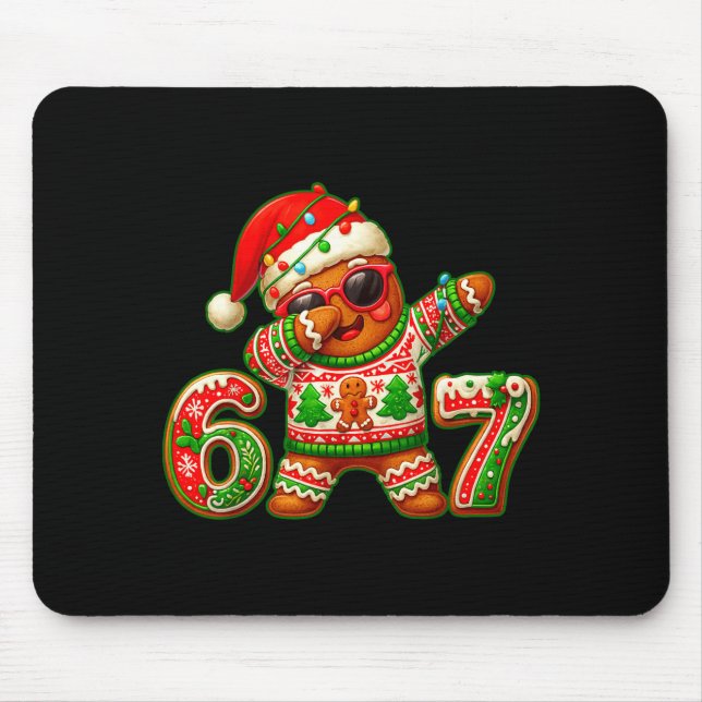 67 Christmas 6 7 Meme Gingerbread Man Xmas Pajamas Mouse Mat (Front)