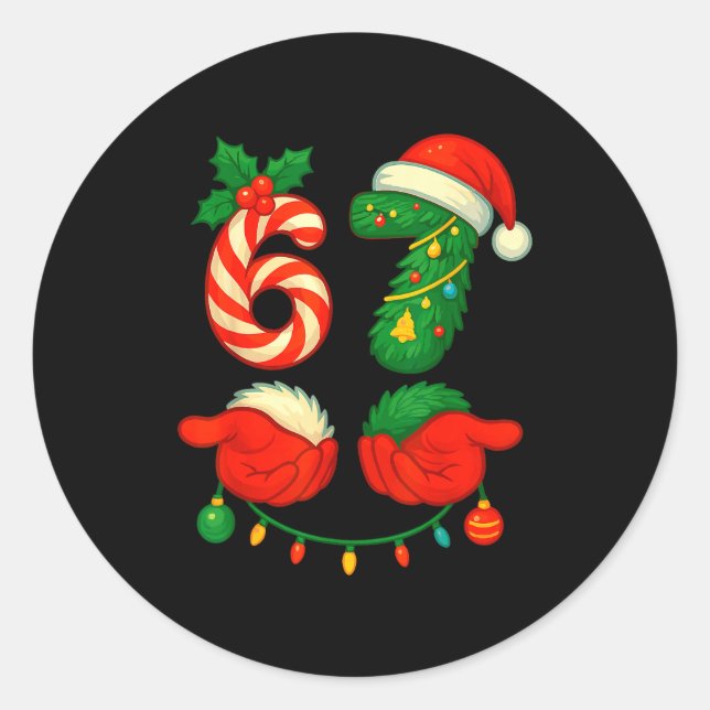 67 Christmas 6 7 Meme Pajamas Holiday Xmas  Classic Round Sticker (Front)