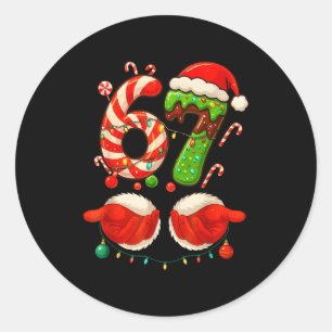 67 Christmas 6 7 Six Seven Meme 67 Candy Cane Xmas Classic Round Sticker