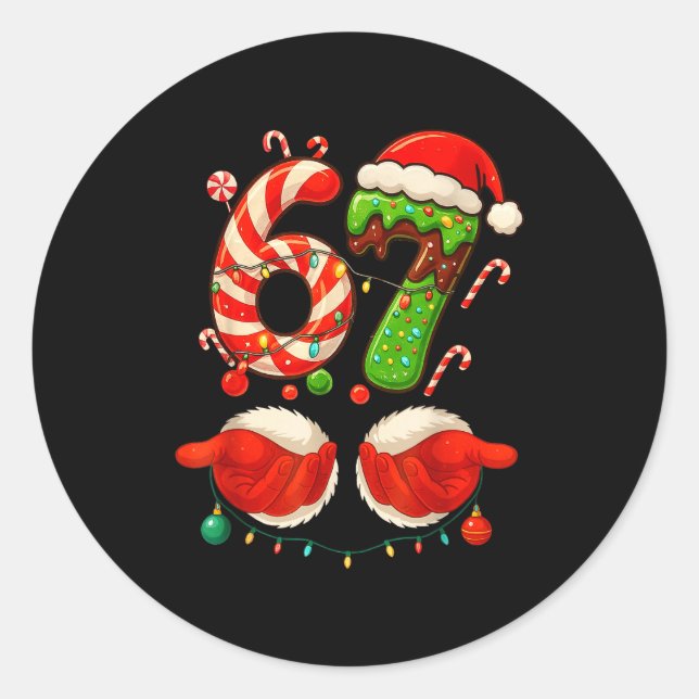 67 Christmas 6 7 Six Seven Meme 67 Candy Cane Xmas Classic Round Sticker (Front)