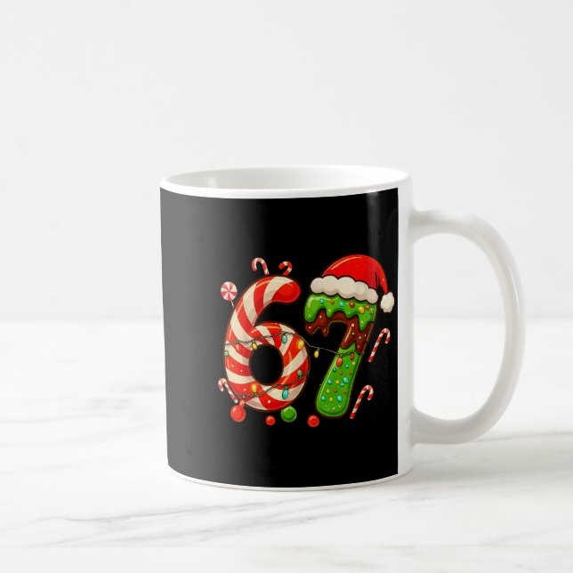 67 Christmas 6 7 Six Seven Meme 67 Candy Cane Xmas Coffee Mug (Right)