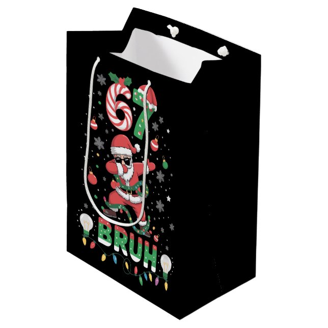 67 Christmas Bruh 6 7 Funny Meme Santa Dabbing Medium Gift Bag (Front Angled)