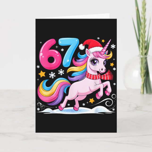 67 Christmas Cute Unicorn Six Seven Meme 6 7 Chris Card (Front)