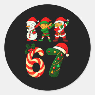 67 Christmas Dabbing Santa Elf Snowman Funny Six S Classic Round Sticker
