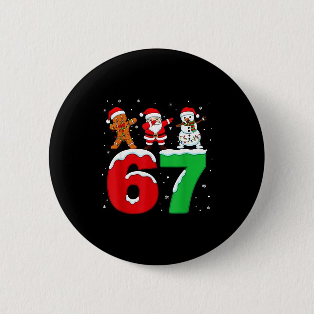 67 Christmas Dabbing Santa Snowman Funny Six Seven 6 Cm Round Badge (Front)
