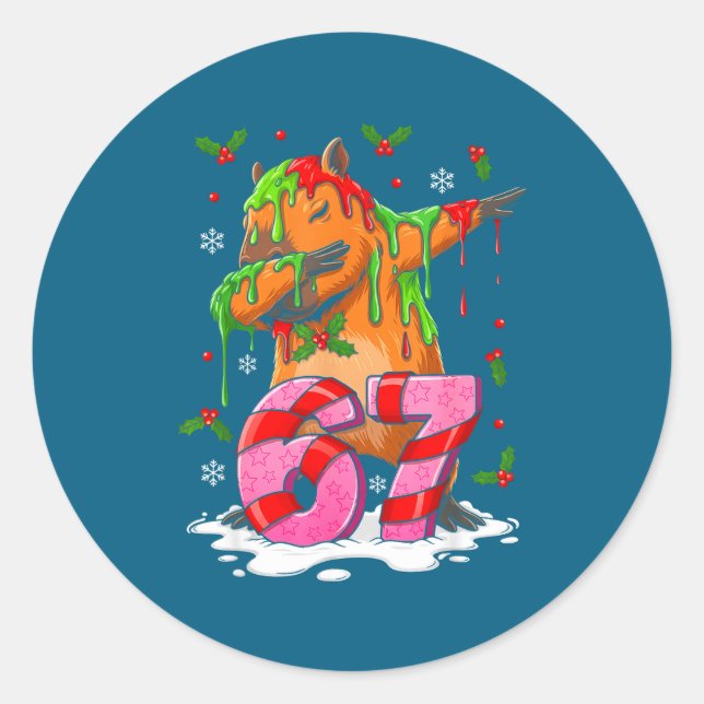 67 Christmas Funny 67 Brainrot Youth Kids Capybara Classic Round Sticker (Front)
