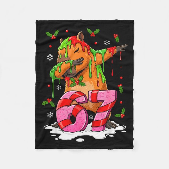 67 Christmas Funny 67 Brainrot Youth Kids Capybara Fleece Blanket (Front)