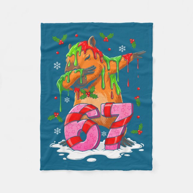 67 Christmas Funny 67 Brainrot Youth Kids Capybara Fleece Blanket (Front)