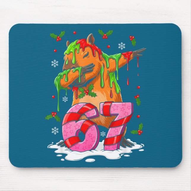 67 Christmas Funny 67 Brainrot Youth Kids Capybara Mouse Mat (Front)