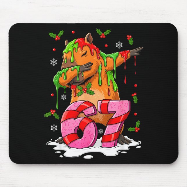 67 Christmas Funny 67 Brainrot Youth Kids Capybara Mouse Mat (Front)