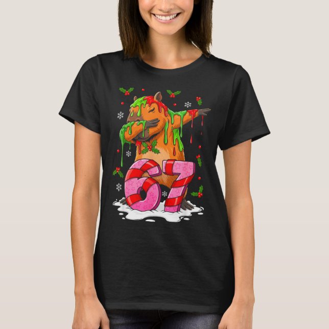 67 Christmas Funny 67 Brainrot Youth Kids Capybara T-Shirt (Front)
