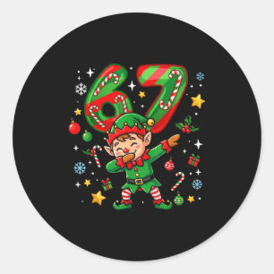 67 Christmas Funny 67 Meme Youth Kids Elf 67  Classic Round Sticker