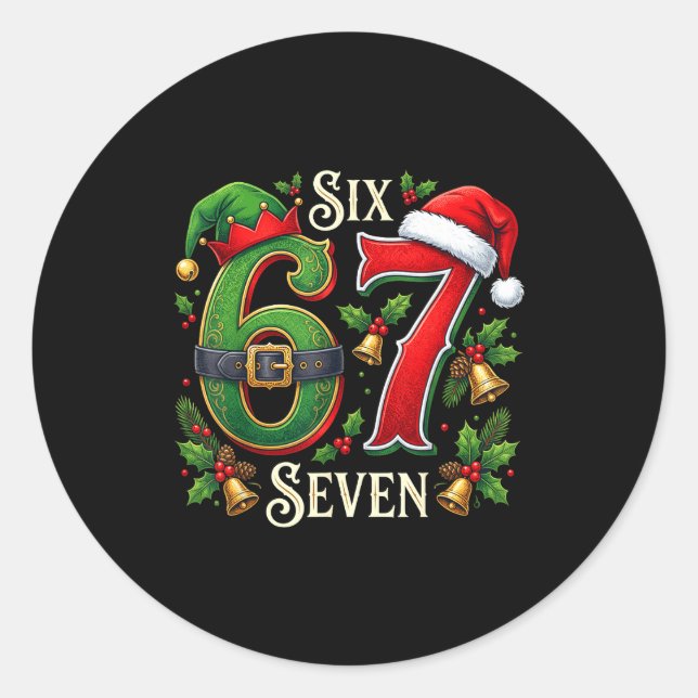 67 Christmas Funny 6 7 Meme Six Seven Xmas Boys Ki Classic Round Sticker (Front)