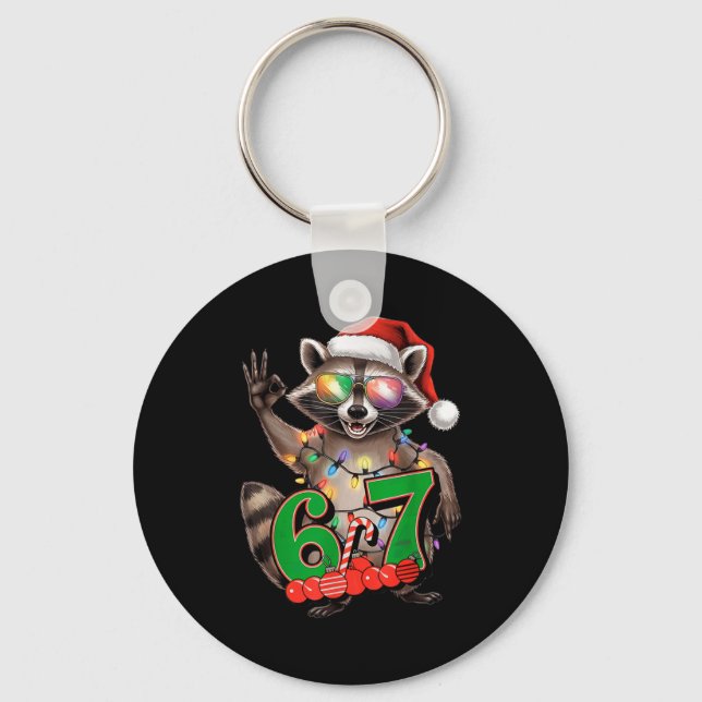67 Christmas Funny Raccoon Festive 6-7 Meme Boys G Key Ring (Front)