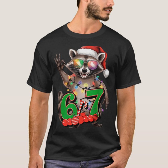 67 Christmas Funny Raccoon Festive 6-7 Meme Boys G T-Shirt (Front)