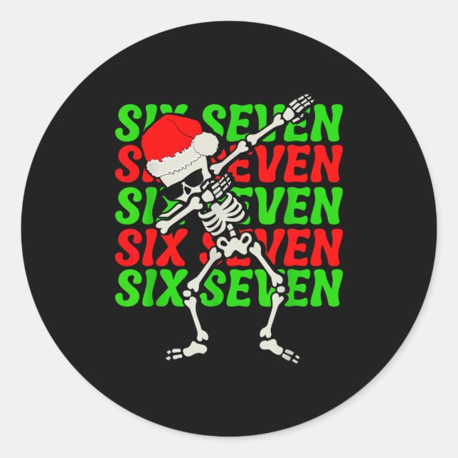 67 Christmas Funny Six Seven Meme Brainrot Dabbing Classic Round Sticker (Front)