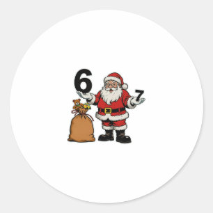 67 Christmas Funny Six Seven Meme Brainrot Santa C Classic Round Sticker