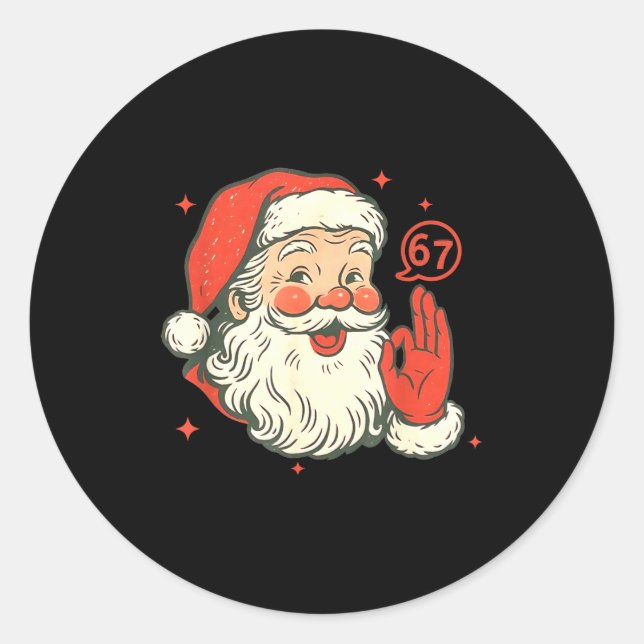 67 Christmas Funny Six Seven Meme Brainrot Santa C Classic Round Sticker (Front)