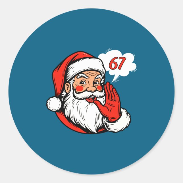 67 Christmas Funny Six Seven Meme Brainrot Santa C Classic Round Sticker (Front)