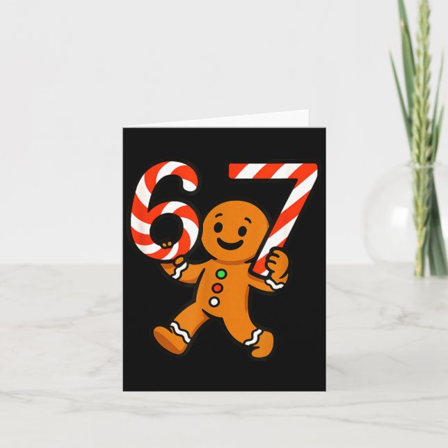 67 Christmas Gingerbreadman Candy Cane 6 7 Meme Xm Card (Front)