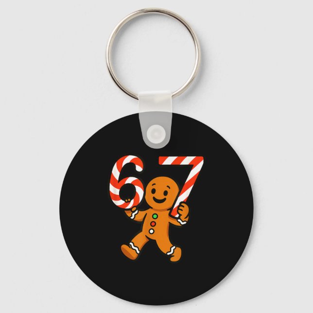 67 Christmas Gingerbreadman Candy Cane 6 7 Meme Xm Key Ring (Front)