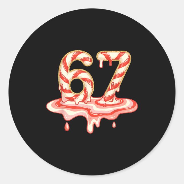 67 Christmas Melting Candy Cane Six Seven For Girl Classic Round Sticker (Front)