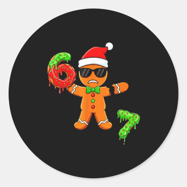 67 Christmas Oh Snap Gingerbreadman 6 7 Meme Xmas  Classic Round Sticker (Front)