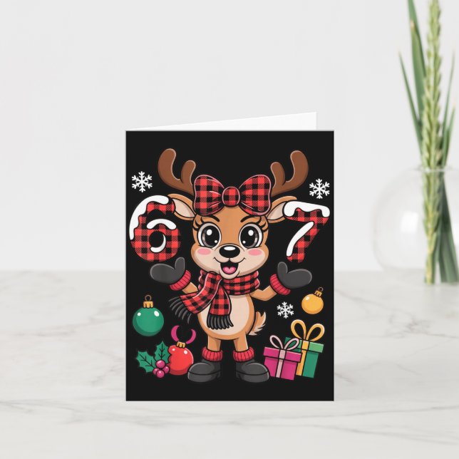 67 Christmas Outfit Women Meme Reindeer Six Seven  Card (Front)