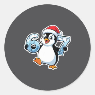 67 Christmas Penguin Santa Hat Birthday Holiday  Classic Round Sticker