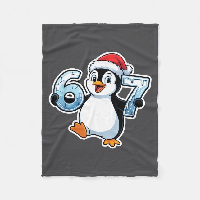 67 Christmas Penguin Santa Hat Birthday Holiday  Fleece Blanket (Front)