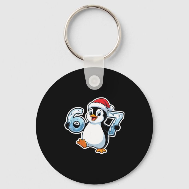 67 Christmas Penguin Santa Hat Birthday Holiday  Key Ring (Front)