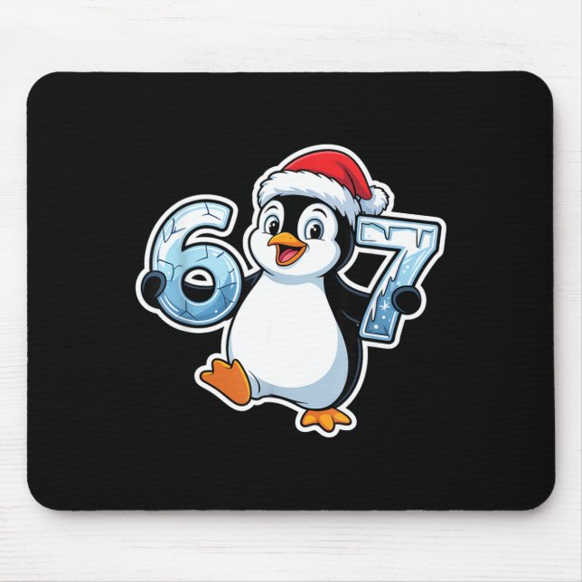 67 Christmas Penguin Santa Hat Birthday Holiday  Mouse Mat (Front)