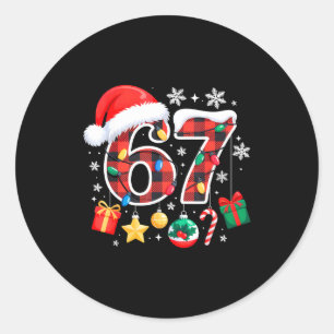 67 Christmas Red Plaid 6 7 Six Seven Boys Christma Classic Round Sticker