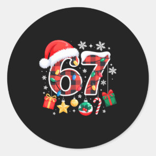 67 Christmas Red Plaid 6 7 Six Seven Boys Christma Classic Round Sticker