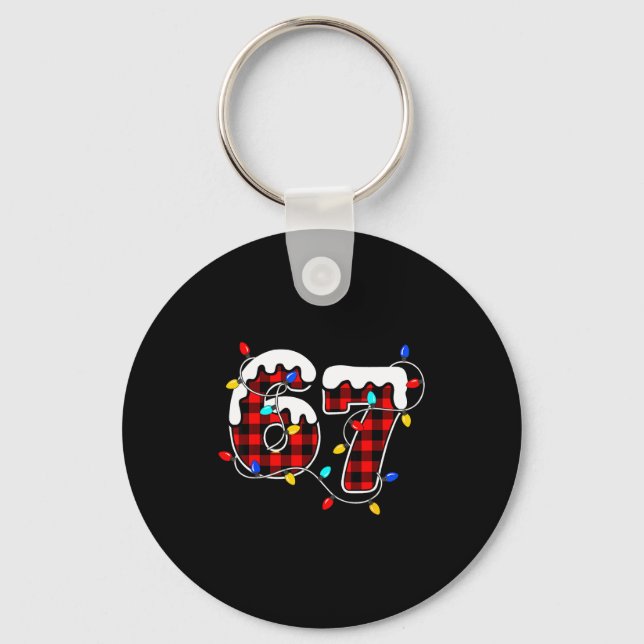 67 Christmas Red Plaid 6 7 Six Seven Boys Christma Key Ring (Front)