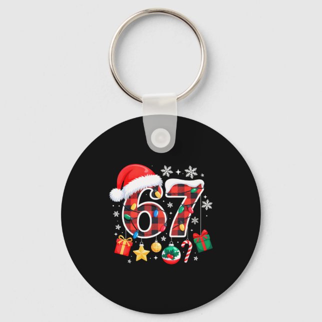 67 Christmas Red Plaid 6 7 Six Seven Boys Christma Key Ring (Front)