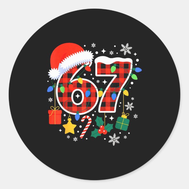 67 Christmas Red Plaid 6 7 Six Seven Boys  Classic Round Sticker (Front)